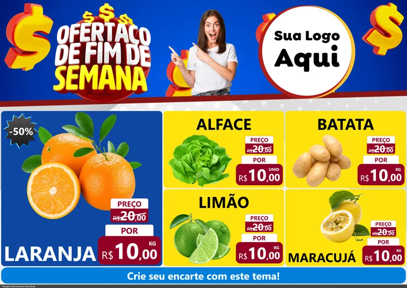 Modelo de Encarte para Encarte A4 Horizontal com o tema Ofertaço de Fim de Semana para Hortifrúti