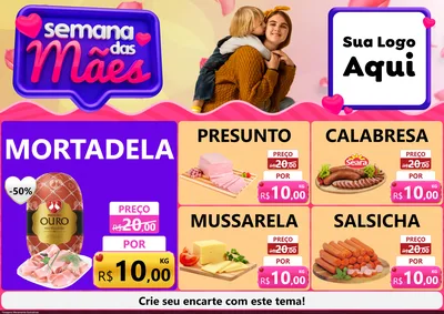 Modelo de Encarte para Encarte A4 Horizontal com o tema Semana das Mães para Frios e Laticínios
