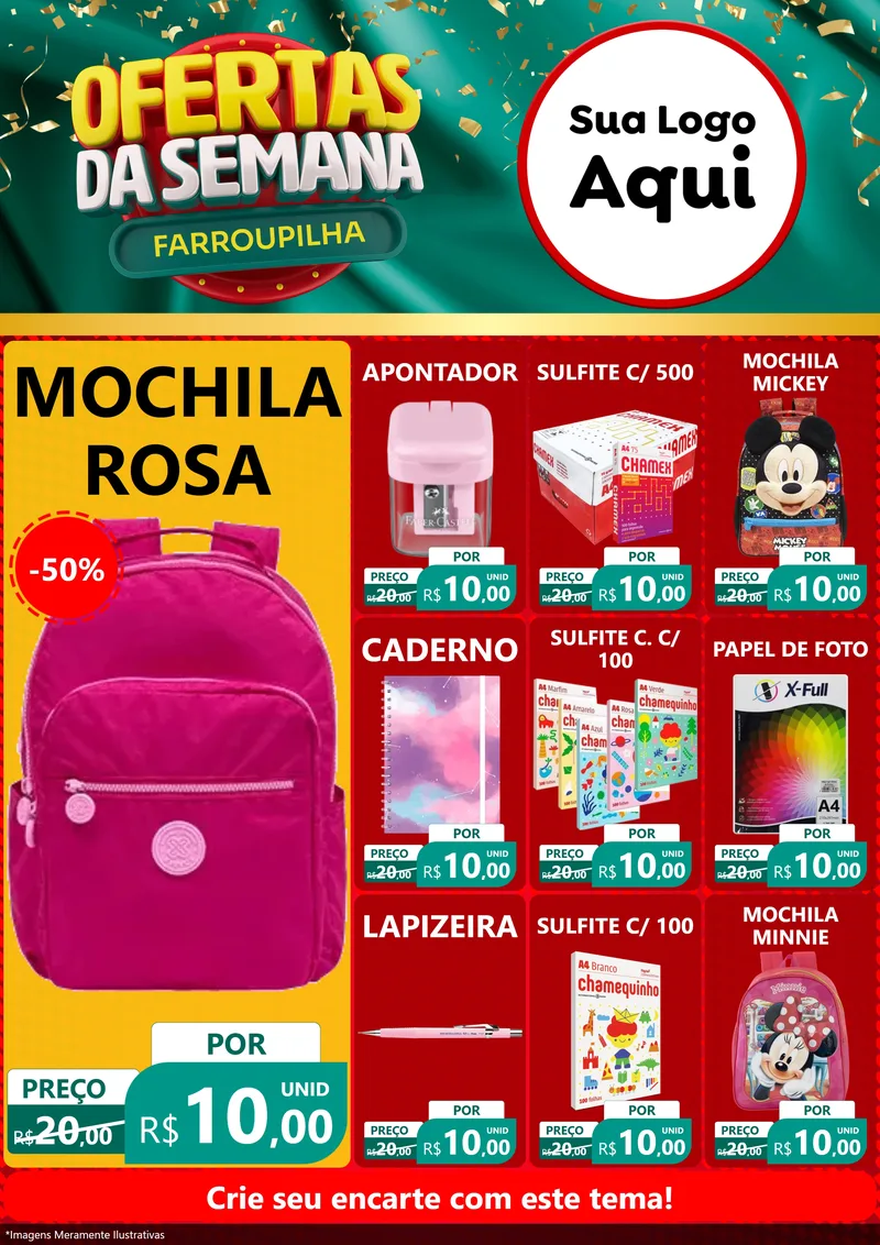 Modelo de Encarte para Encarte A4 Vertical com o tema Ofertas da Semana Farroupilha para Papelaria