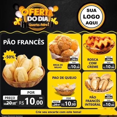 Modelo de Rede Social para Feed Facebook com o tema Oferta do Dia - Quarta Feira! para Padaria