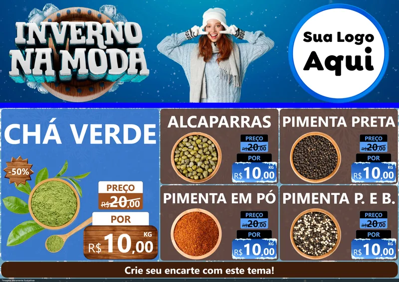 Modelo de Encarte para Encarte A4 Horizontal com o tema Inverno na Moda para Produtos Naturais