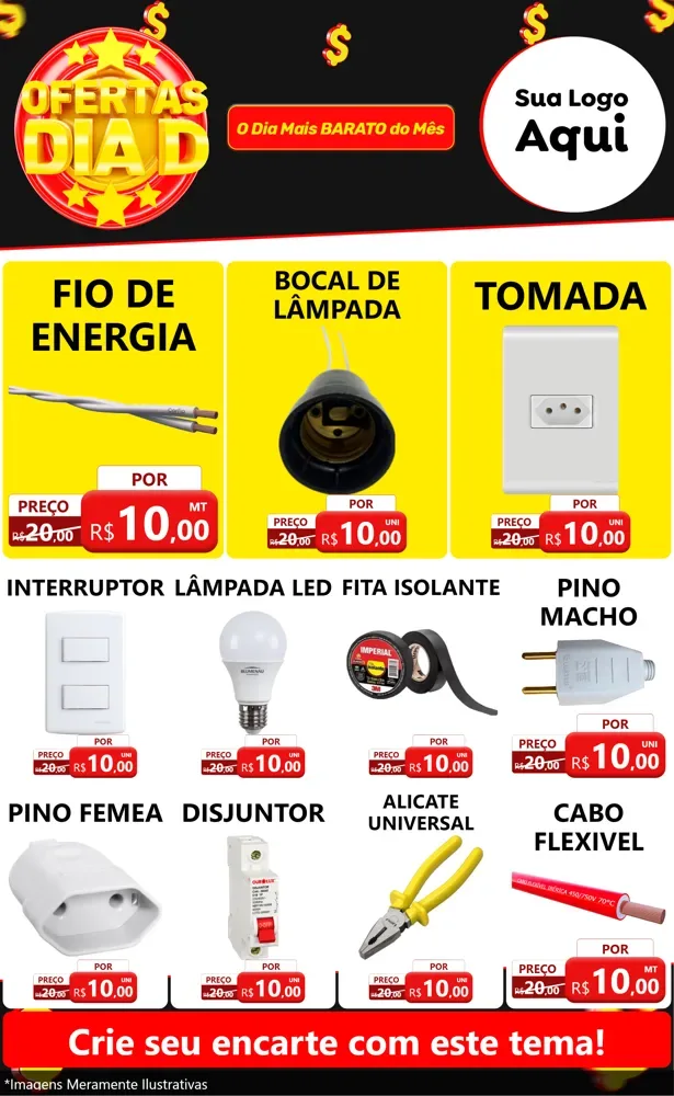 Modelo de Encarte para Encarte Grande com o tema Dia D para Materiais Elétricos