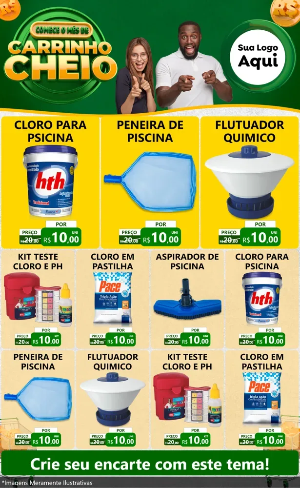 Modelo de Encarte para Encarte Grande com o tema Carrinho Cheio para Produtos para Piscina