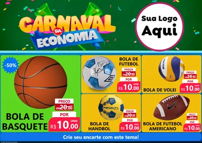 Modelo de Encarte para Encarte A4 Horizontal com o tema Carnaval da Economia para Artigos Esportivos