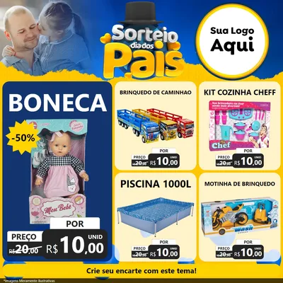 Modelo de Rede Social para Feed Facebook com o tema Sorteio Dia Dos Pais para Brinquedos