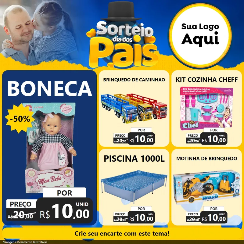 Modelo de Rede Social para Feed Facebook com o tema Sorteio Dia Dos Pais para Brinquedos
