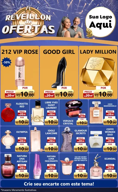Modelo de Encarte para Encarte Grande com o tema Réveillon de Ofertas para Perfumes