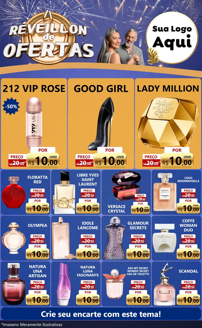 Modelo de Encarte para Encarte Grande com o tema Réveillon de Ofertas para Perfumes