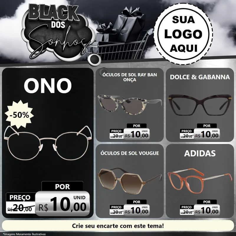 Modelo de Rede Social para Feed Facebook com o tema Black dos Sonhos para Óticas