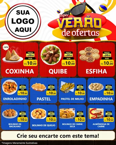 Modelo de Rede Social para Feed Instagram com o tema Super Verão de Ofertas para Salgadaria