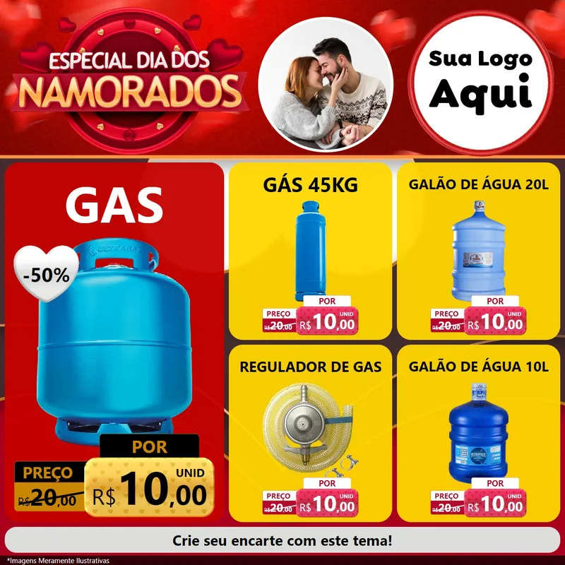 Modelo de Rede Social para Feed Facebook com o tema Especial Dia Dos Namorados para Água e gás