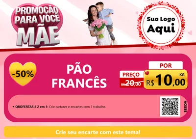 Modelo de Cartaz para Cartaz A4 Horizontal com o tema Promoção Para Você Mãe para Padaria