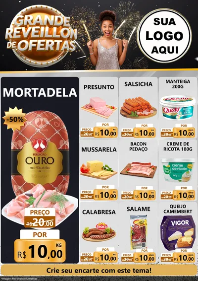 Modelo de Encarte para Encarte A4 Vertical com o tema Grande Réveillon de Ofertas para Frios e Laticínios