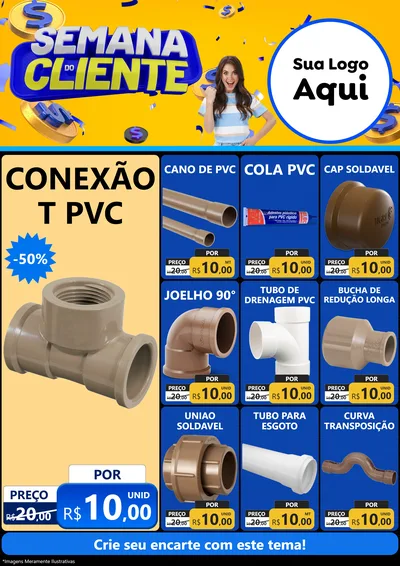 Modelo de Encarte para Encarte A4 Vertical com o tema Semana do Cliente para Tubos e conexões