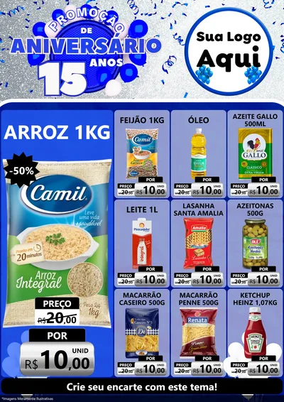 Modelo de Encarte para Encarte A4 Vertical com o tema Promoção de Aniversário - 15 Anos para Supermercado