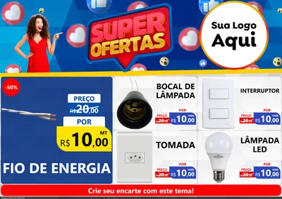 Modelo de Encarte para Encarte A4 Horizontal com o tema Super Ofertas para Materiais Elétricos