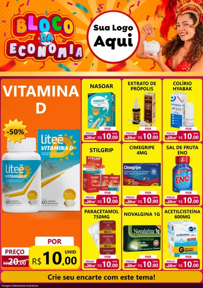 Modelo de Encarte para Encarte A4 Vertical com o tema Bloco da Economia para Farmácia