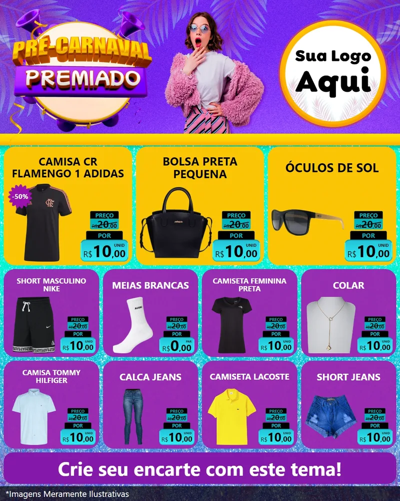 Modelo de Rede Social para Feed Instagram com o tema Pré-Carnaval Premiado para Roupas e acessórios