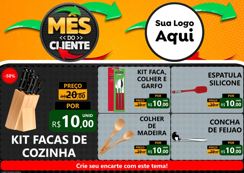 Modelo de Encarte para Encarte A4 Horizontal com o tema Mês do Cliente para Utilidades Domésticas
