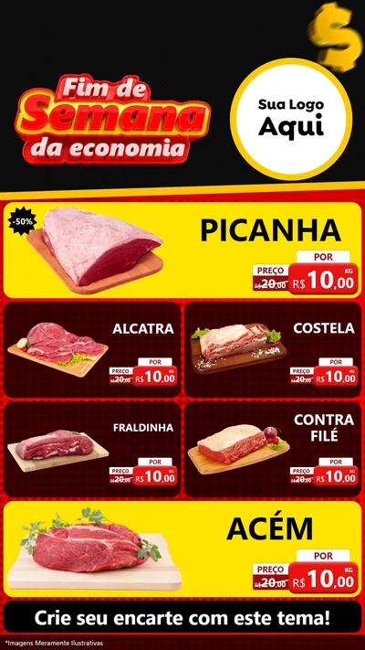 Modelo de TV para TV Vertical com o tema Fim de Semana da Economia para Açougue