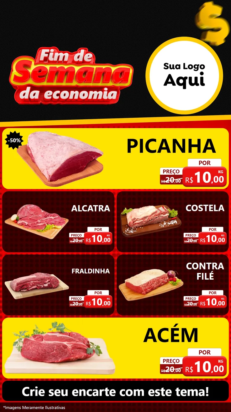 Modelo de TV para TV Vertical com o tema Fim de Semana da Economia para Açougue