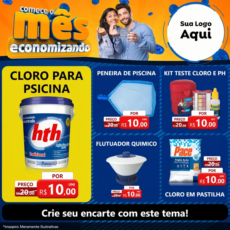 Modelo de Rede Social para Feed Facebook com o tema Comece O Mês Economizando para Produtos para Piscina