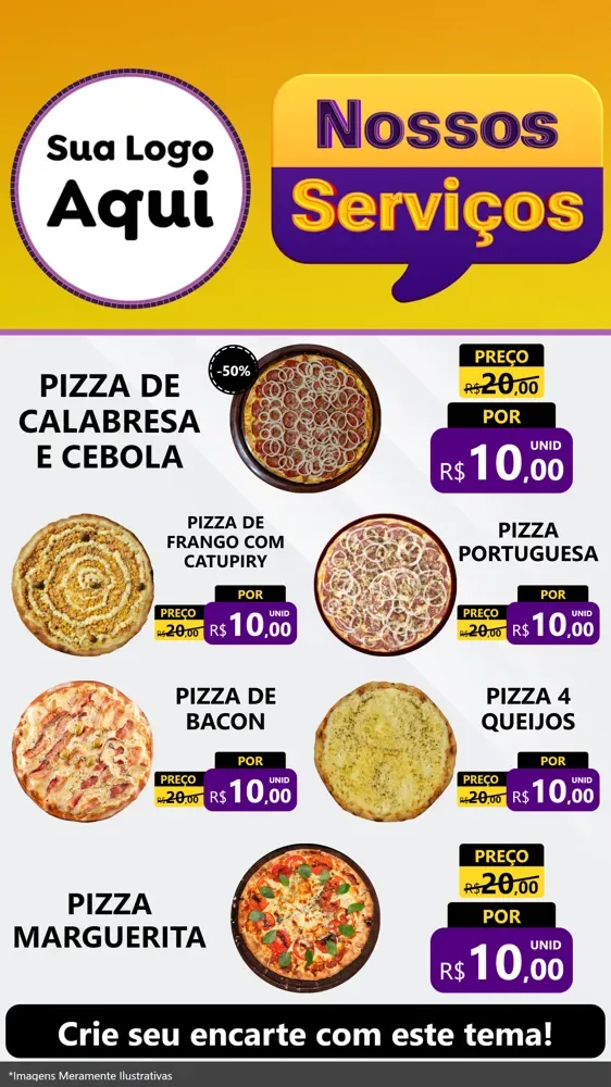 Modelo de TV para TV Vertical com o tema Nossos Serviços para Pizzaria