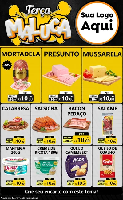 Modelo de Encarte para Encarte Grande com o tema Terça Maluca para Frios e Laticínios