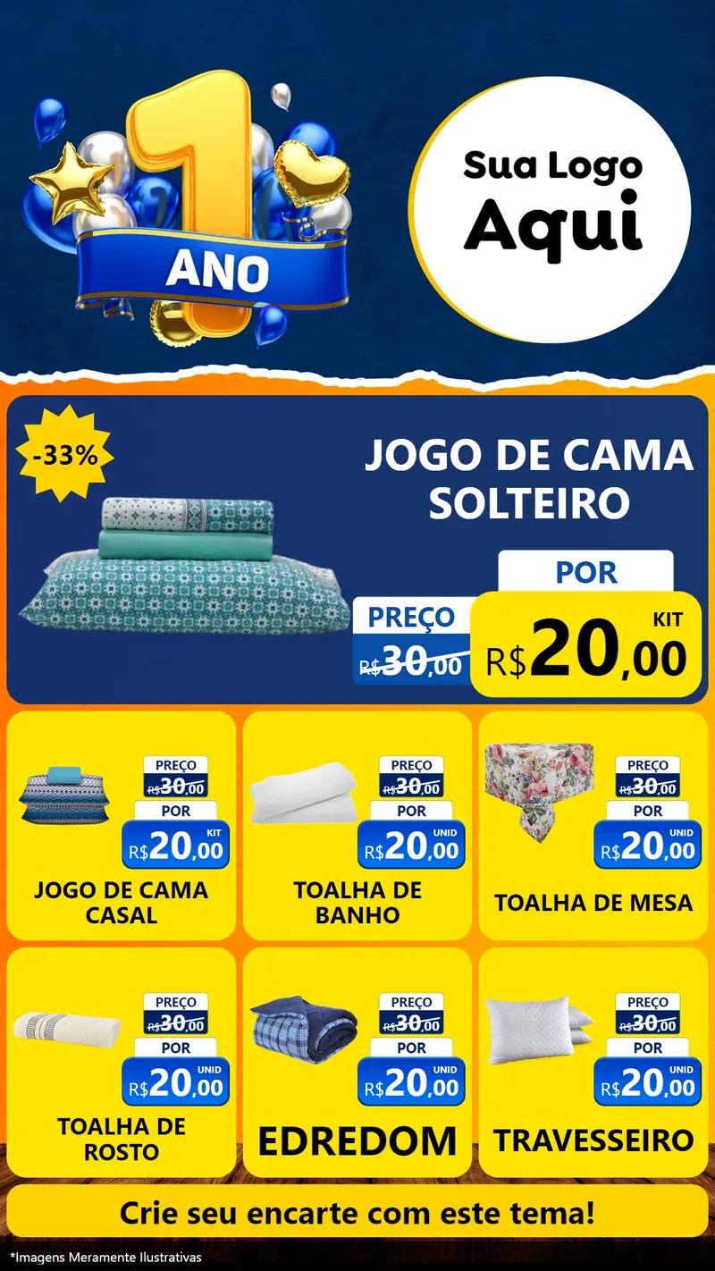 Modelo de Rede Social para Stories com o tema Um Ano de Aniversário para Cama, Mesa e Banho