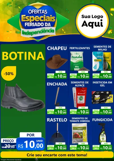 Modelo de Encarte para Encarte A4 Vertical com o tema Ofertas Especiais Feriado da Independência para Agropecuária