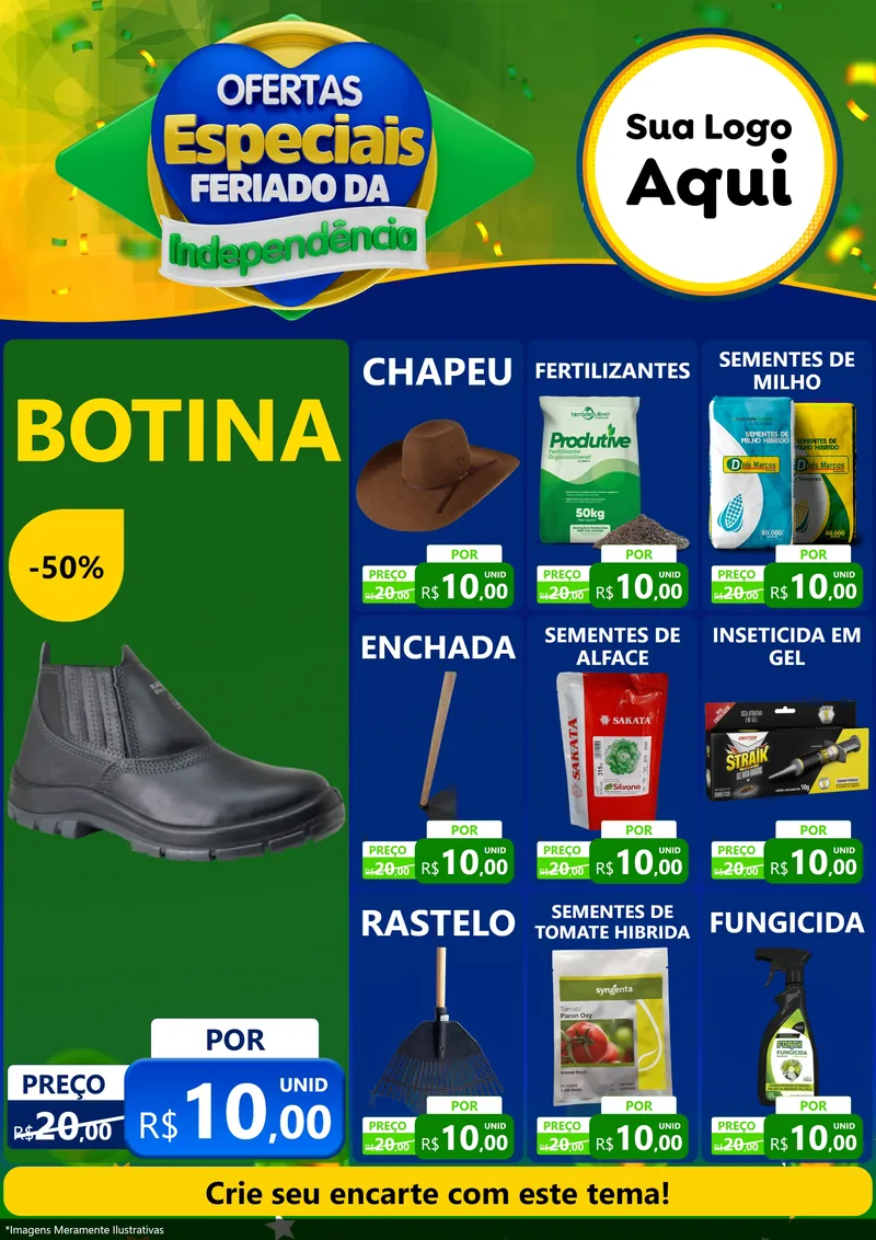 Modelo de Encarte para Encarte A4 Vertical com o tema Ofertas Especiais Feriado da Independência para Agropecuária