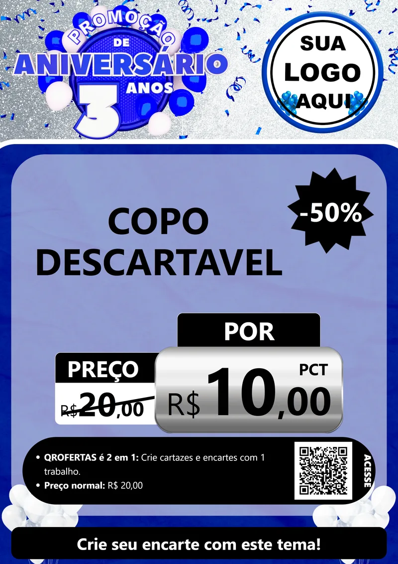 Modelo de Cartaz para Cartaz A4 Vertical com o tema Promoção de Aniversário - 3 Anos para Embalagens