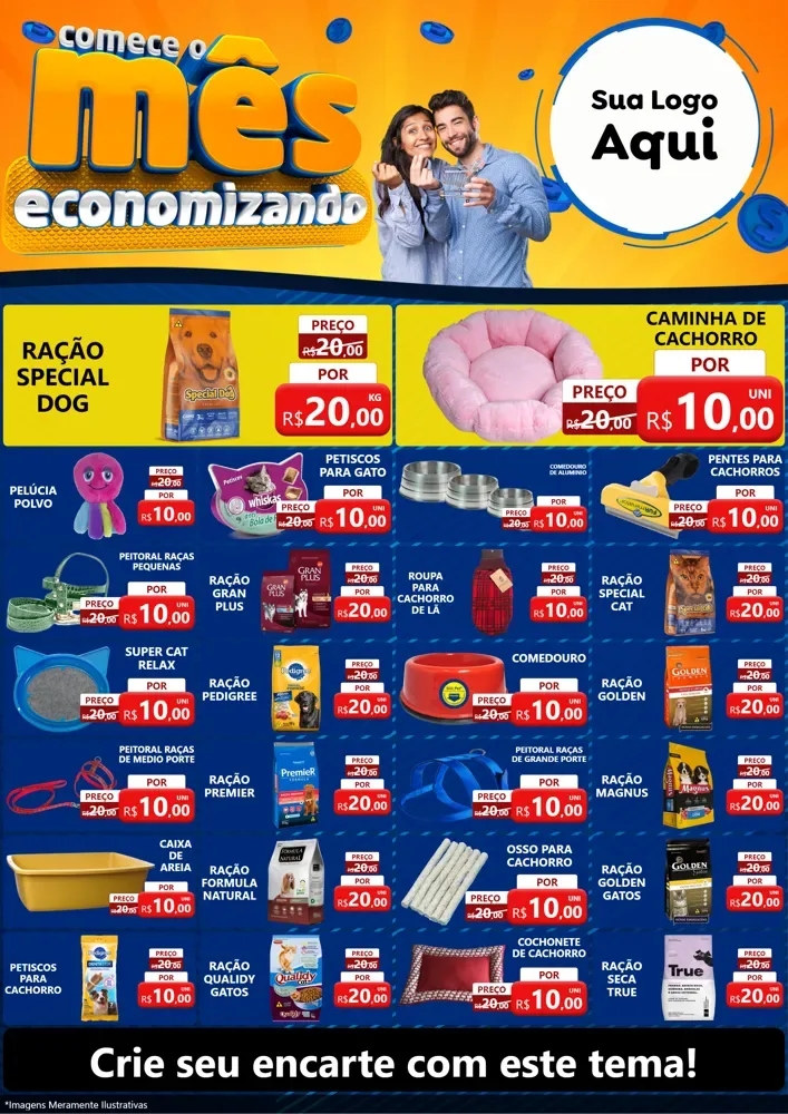 Modelo de Encarte para Encarte A4 Vertical com o tema Comece O Mês Economizando para Pet Shop