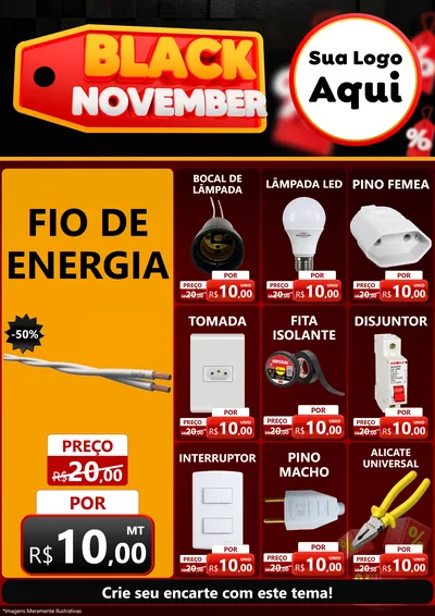 Modelo de Encarte para Encarte A4 Vertical com o tema Black November para Materiais Elétricos