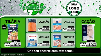 Modelo de TV para TV Horizontal com o tema Promoção de Aniversário - 7 Anos para Peixaria