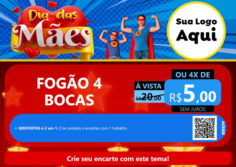 Modelo de Cartaz para Cartaz A4 Horizontal com o tema Dia das Mães para Móveis e Eletro