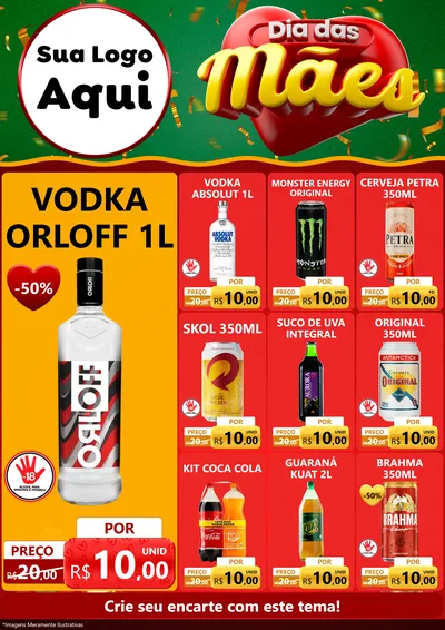 Modelo de Encarte para Encarte A4 Vertical com o tema Dia das Mães para Distribuidora de bebidas