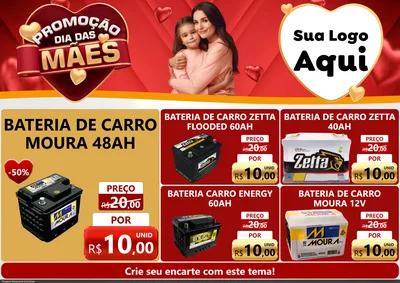 Modelo de Encarte para Encarte A4 Horizontal com o tema Promoção Dia das Mães para Baterias Elétricas