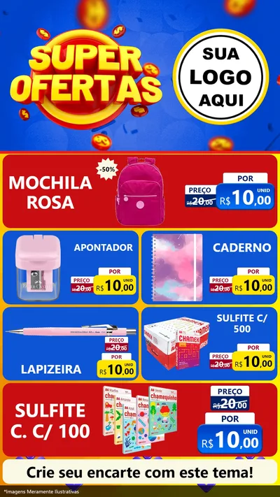 Modelo de TV para TV Vertical com o tema Super Ofertas para Papelaria