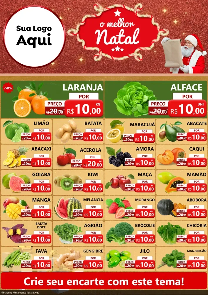 Modelo de Encarte para Encarte A4 Vertical com o tema O Melhor Natal para Hortifrúti