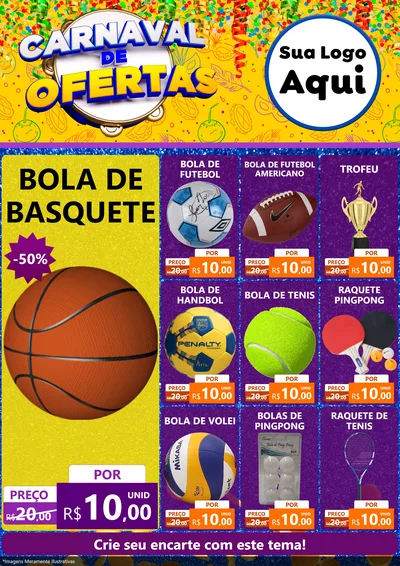 Modelo de Encarte para Encarte A4 Vertical com o tema Carnaval de Ofertas para Artigos Esportivos