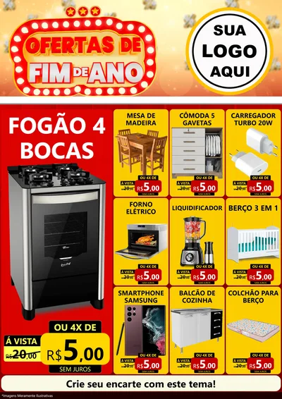 Modelo de Encarte para Encarte A4 Vertical com o tema Ofertas de Fim de Ano para Móveis e Eletro