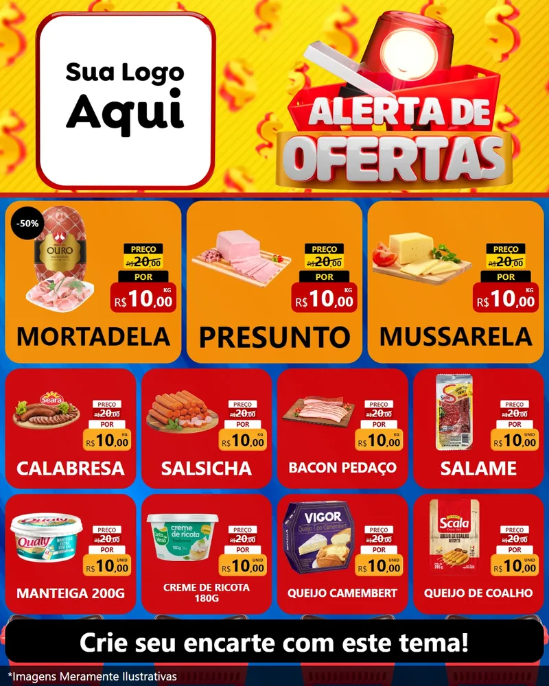 Modelo de Rede Social para Feed Instagram com o tema Alerta de Ofertas para Frios e Laticínios