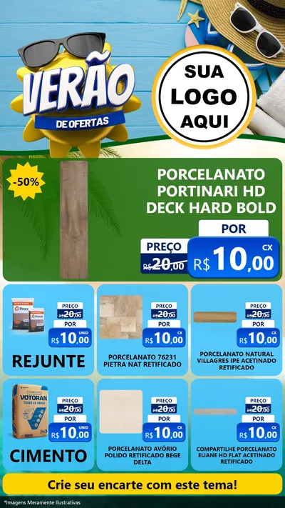 Modelo de Rede Social para Stories com o tema Verão de Ofertas para Pisos e revestimentos