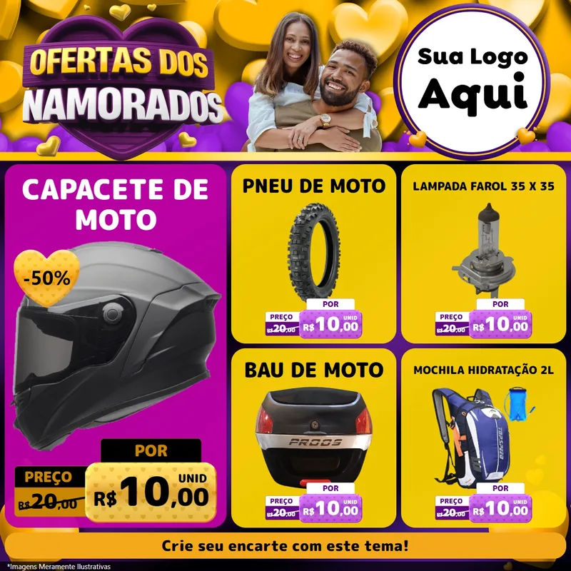 Modelo de Rede Social para Feed Facebook com o tema Oferta Dos Namorados para Moto peças