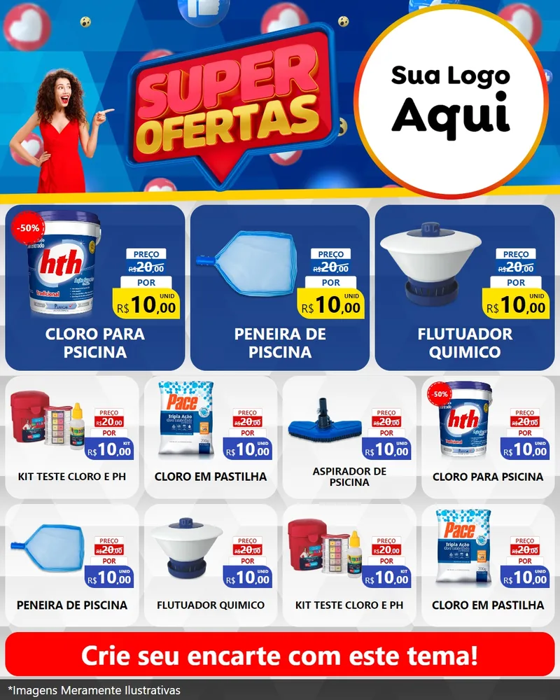 Modelo de Rede Social para Feed Instagram com o tema Super Ofertas para Produtos para Piscina