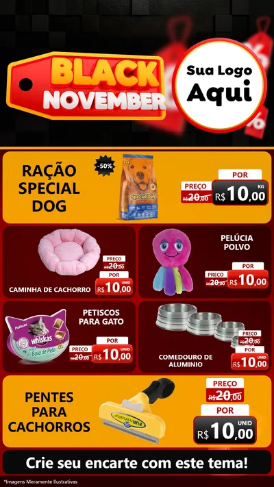 Modelo de TV para TV Vertical com o tema Black November para Pet Shop