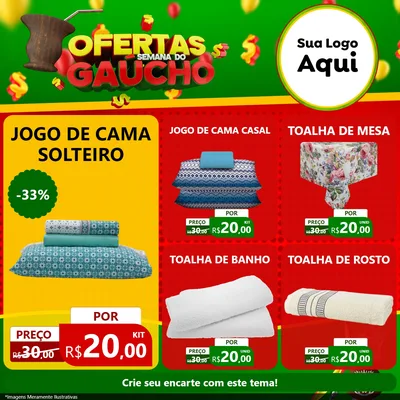 Modelo de Rede Social para Feed Facebook com o tema Ofertas Semana Do Gaúcho para Cama, Mesa e Banho