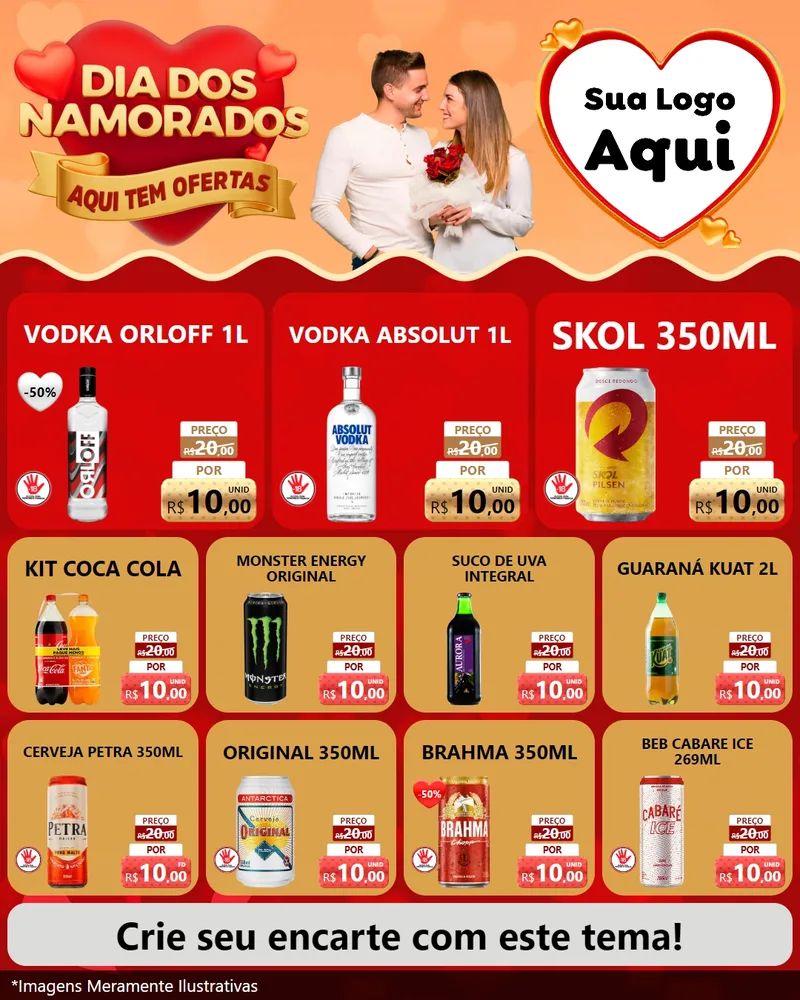 Modelo de Rede Social para Feed Instagram com o tema Dia dos Namorados - Aqui Tem Ofertas para Distribuidora de bebidas