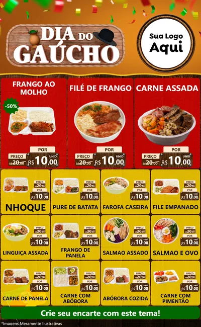 Modelo de Encarte para Encarte Grande com o tema Dia do Gaúcho para Restaurante